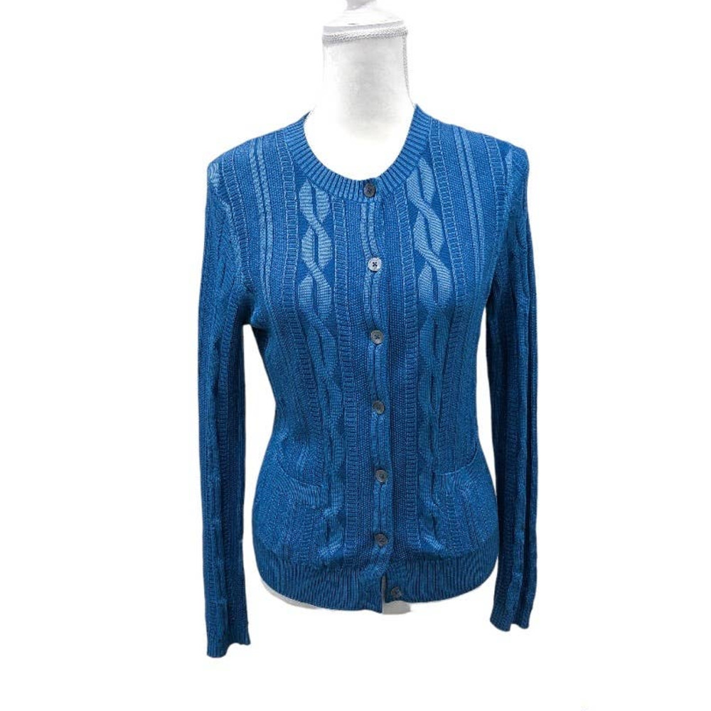 Brooks Brothers Santana Knit Blue Cable Cardigan Sweater Size Medium